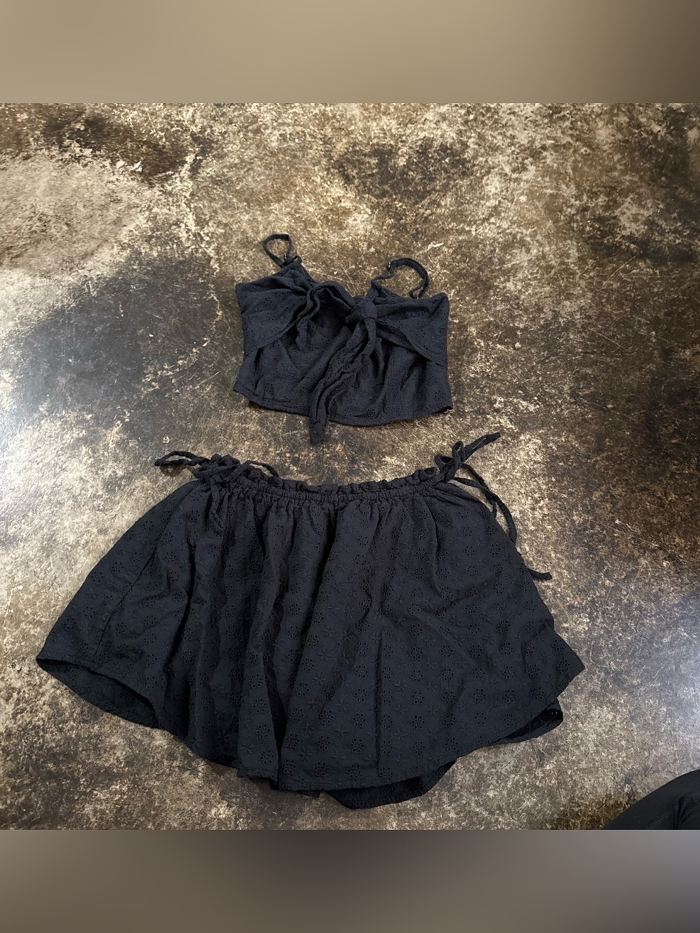 The Refinery Black Eyelet Crop Top and Skirt Set